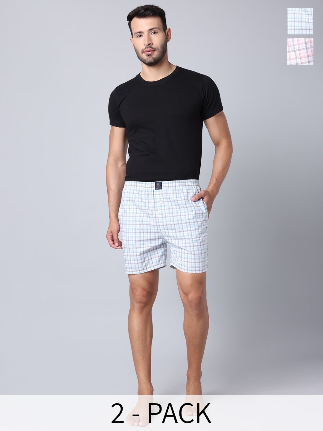 

URBAN SCOTTISH Pack Of 2 Checked Pure Cotton Boxers USBX2454, Blue