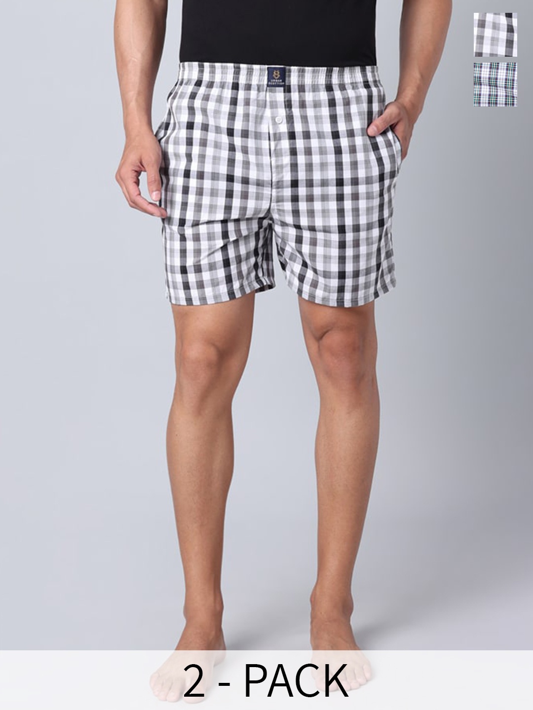 

URBAN SCOTTISH Pack Of 2 Checked Cotton Boxers- USBX2452, Black