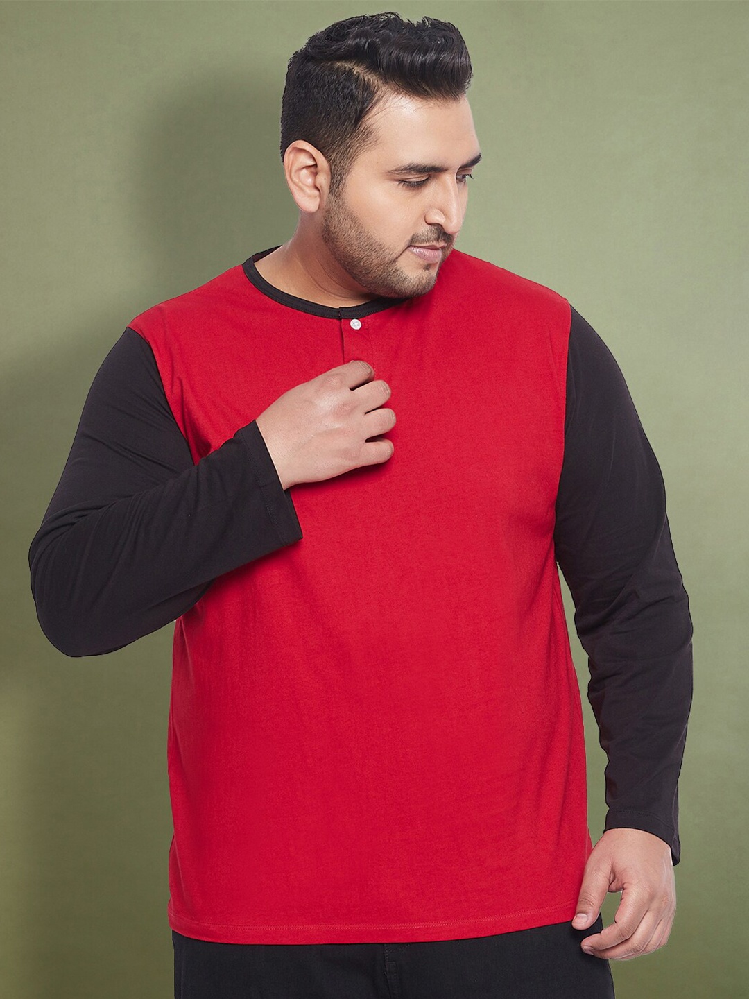 

bigbanana Plus Size Henley Neck Bio Finish Pure Cotton T-shirt, Red