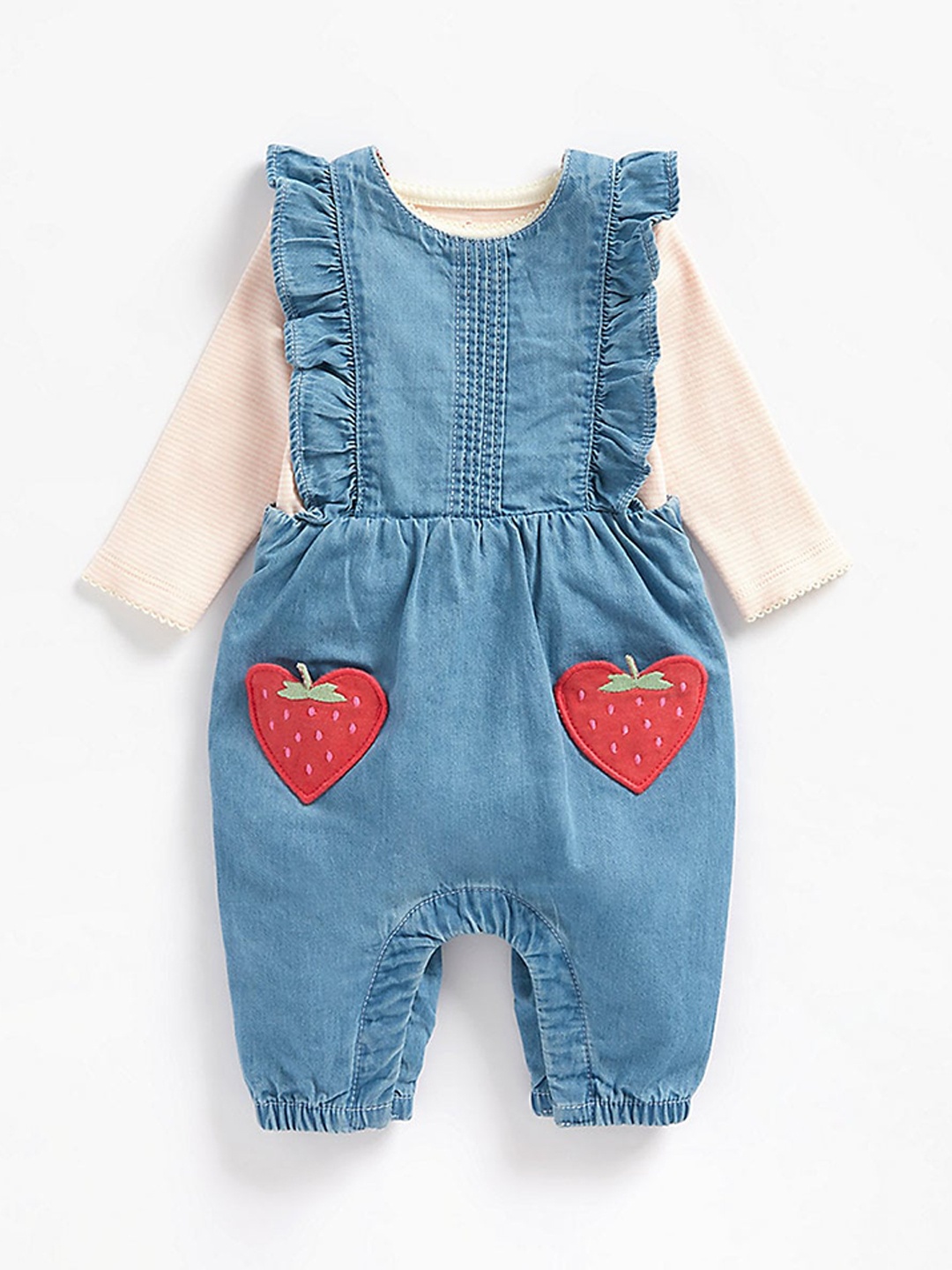 

mothercare Infants Girls Applique Work Straight Leg Dungaree with Bodysuit, Blue