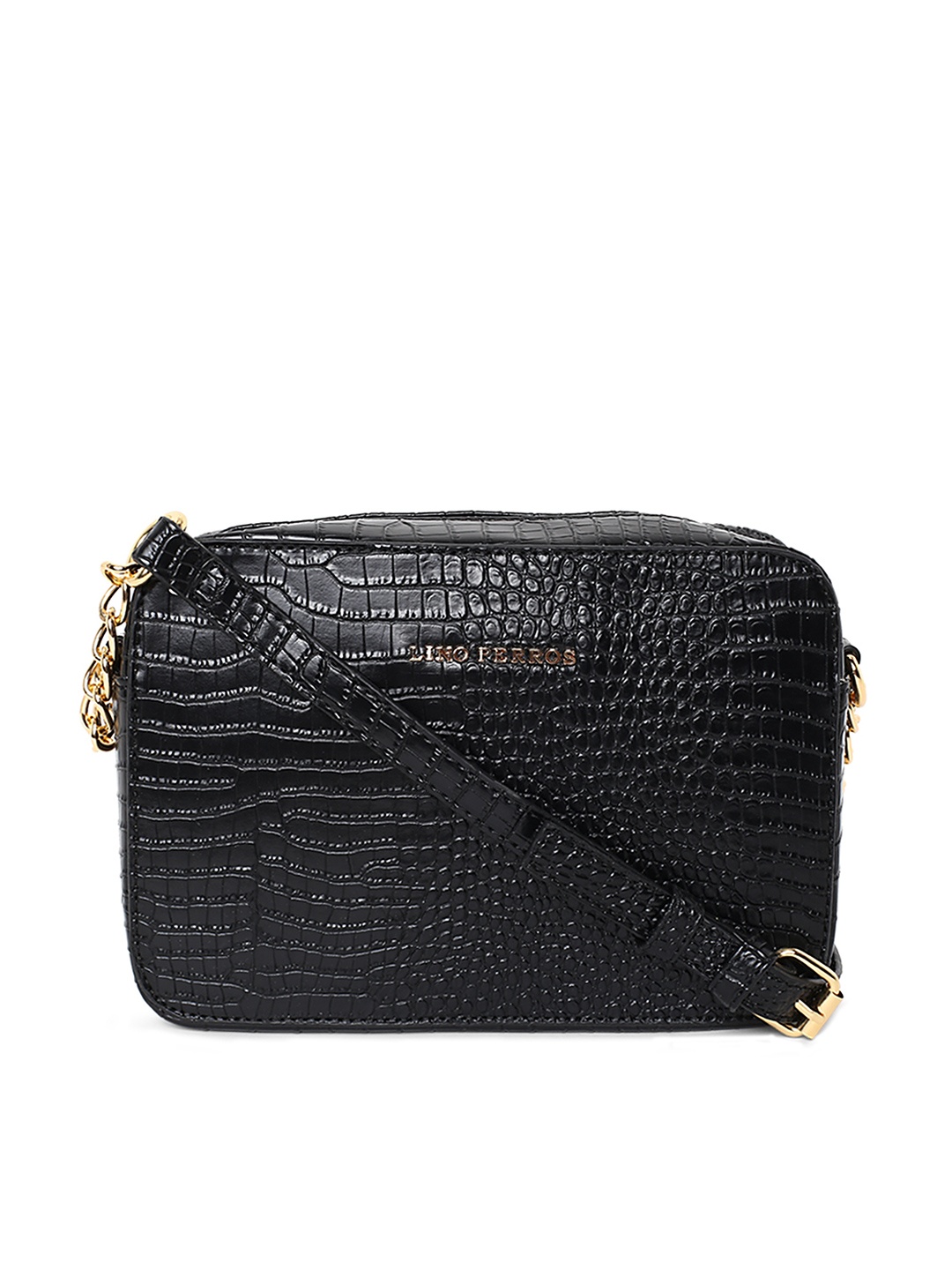 

Lisa Haydon for Lino Perros Black Croc Textured Sling Bag