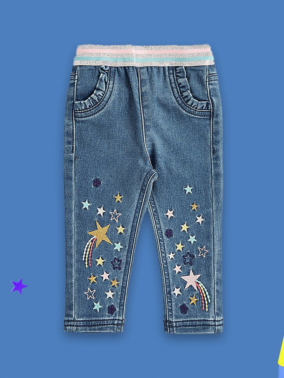 

mothercare Girls Washed Jeggings, Blue