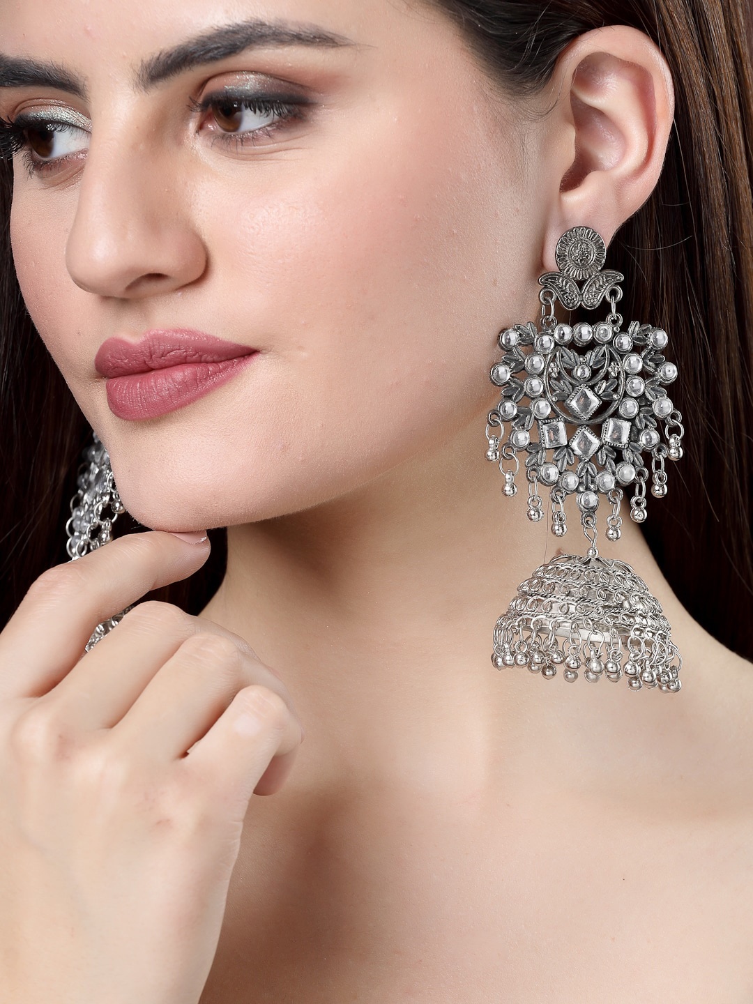 

NVR Silver-Plated Oxidised Dome Shaped Jhumkas