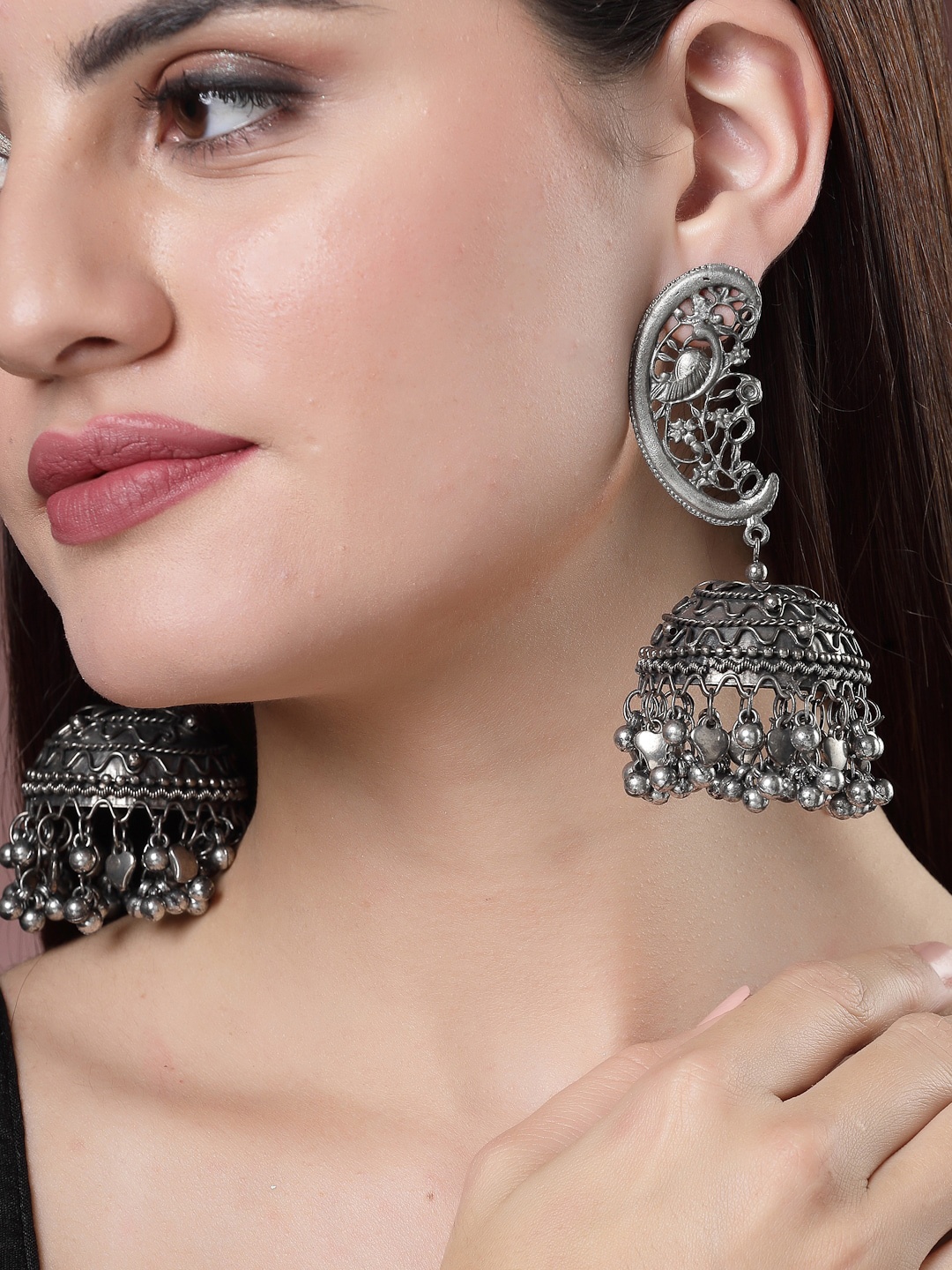 

NVR Silver-Plated Dome Shaped Jhumkas