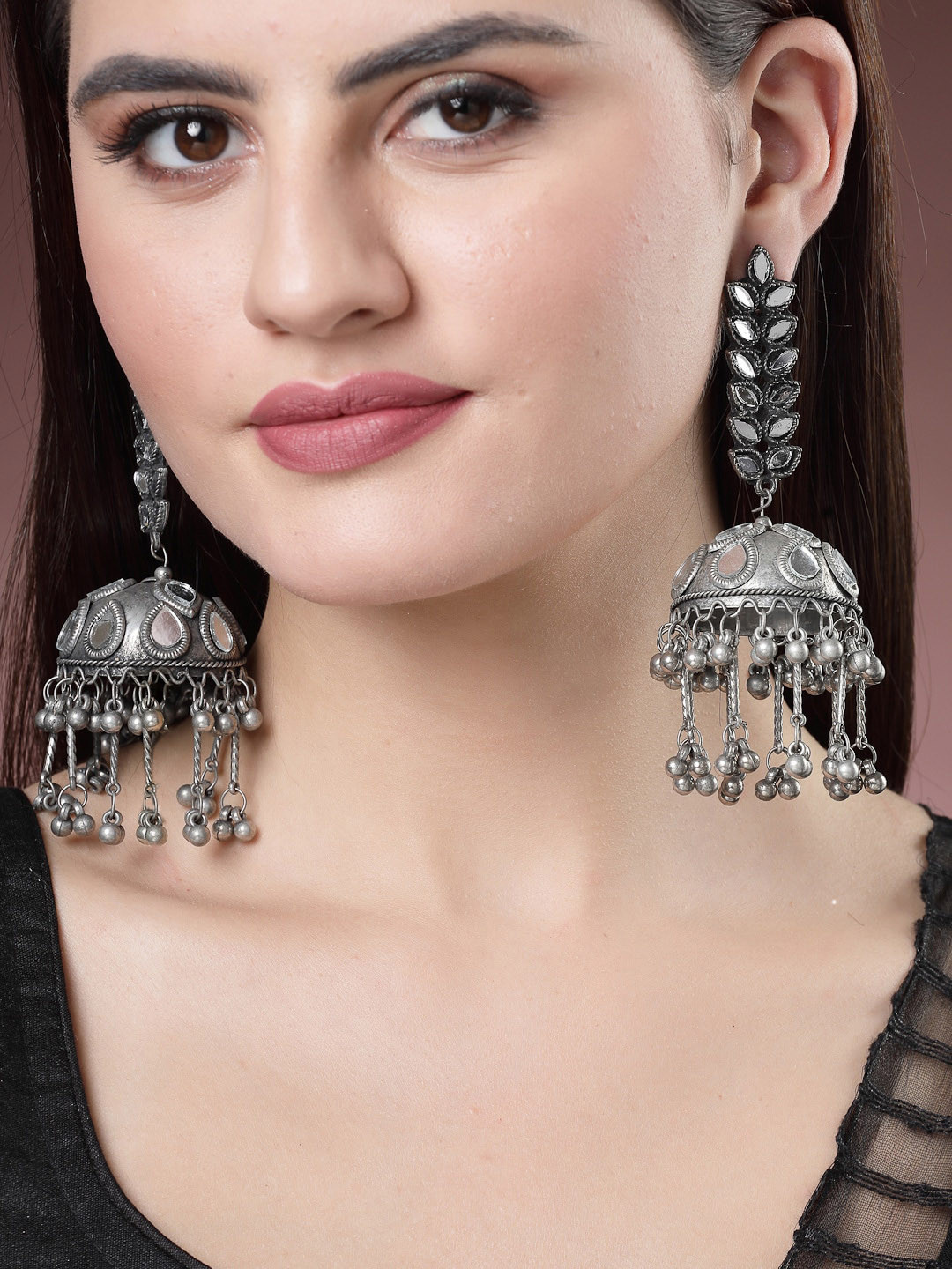 

NVR Silver-Plated Dome Shaped Jhumkas