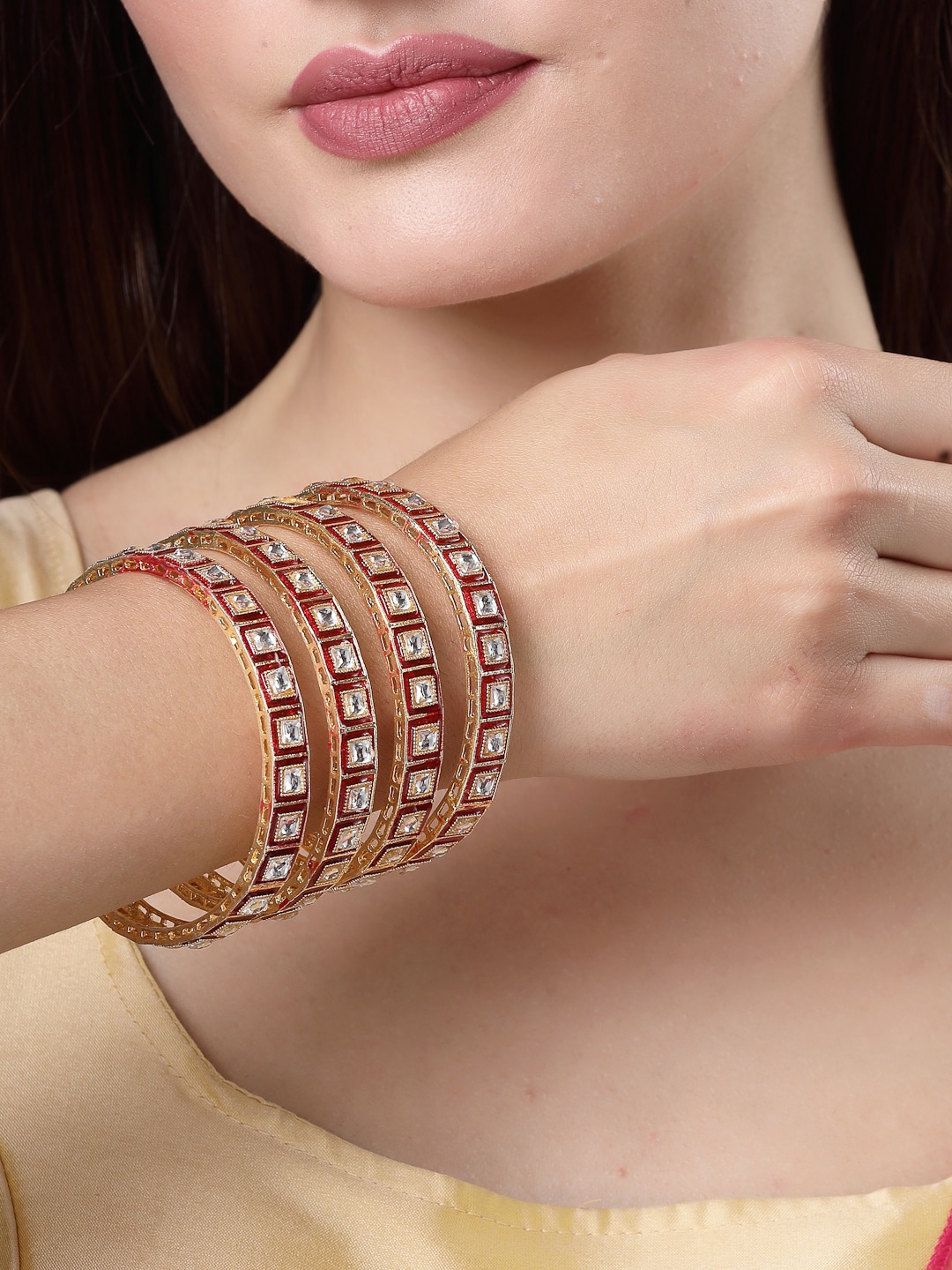 

NVR Set Of 4 Gold-Plated Kundan-Studded Bangles