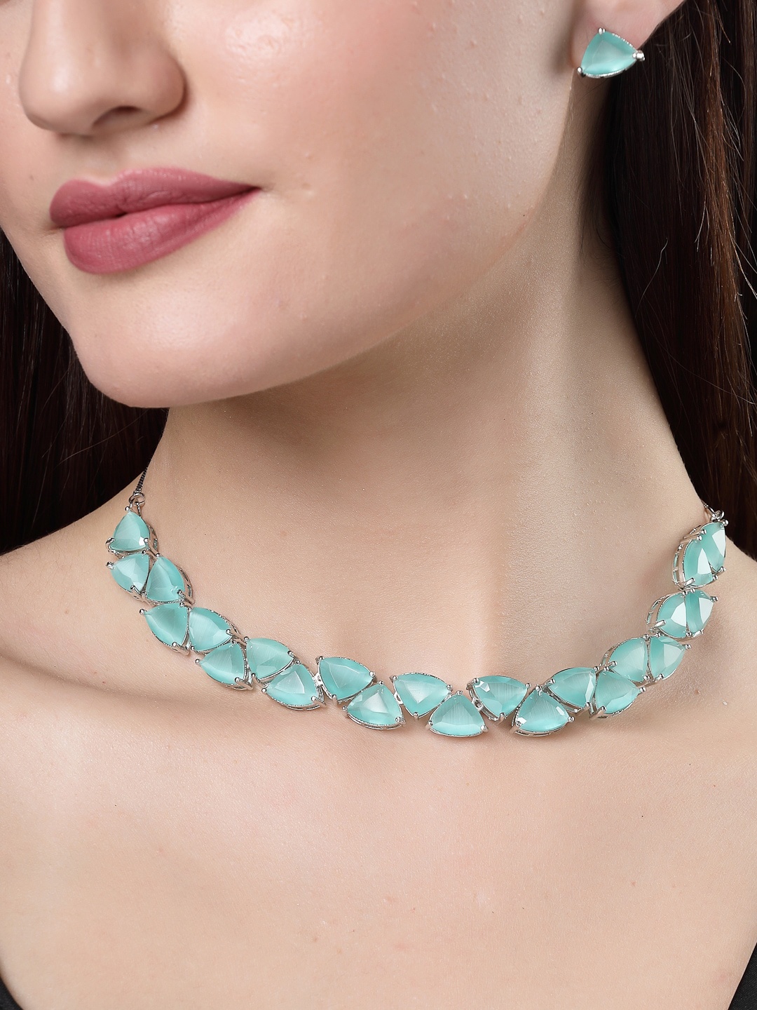 

NVR Silver Plated Stone Studded Jewellery Set