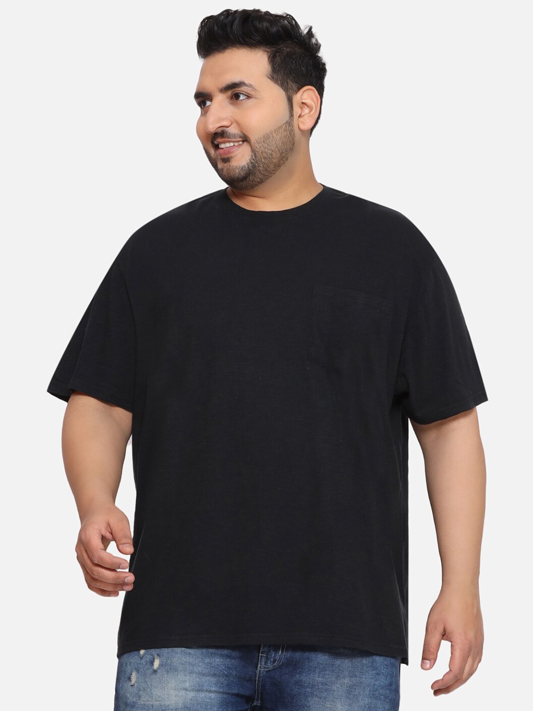 

Santonio Plus Size Round Neck Short Sleeves Cotton Casual T-shirt, Black