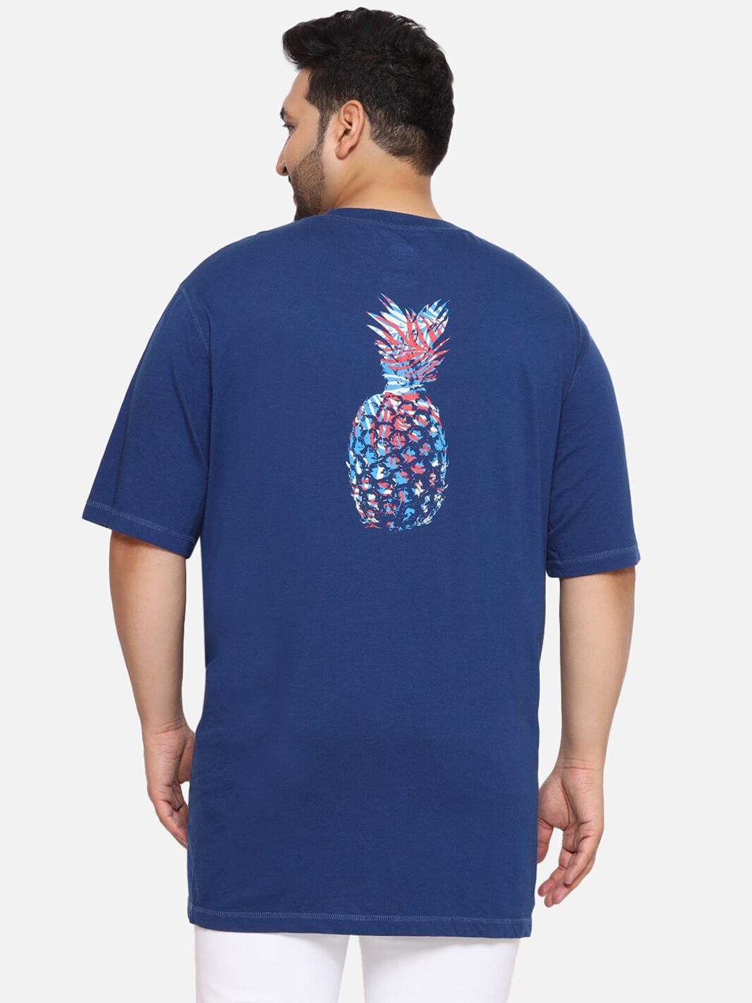

Santonio Plus Size Graphic Printed Cotton Longline T-shirt, Blue