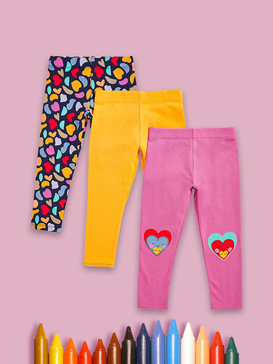 

mothercare Girls Pack Of 3 Printed Cotton Ankle-Length Leggings, Pink