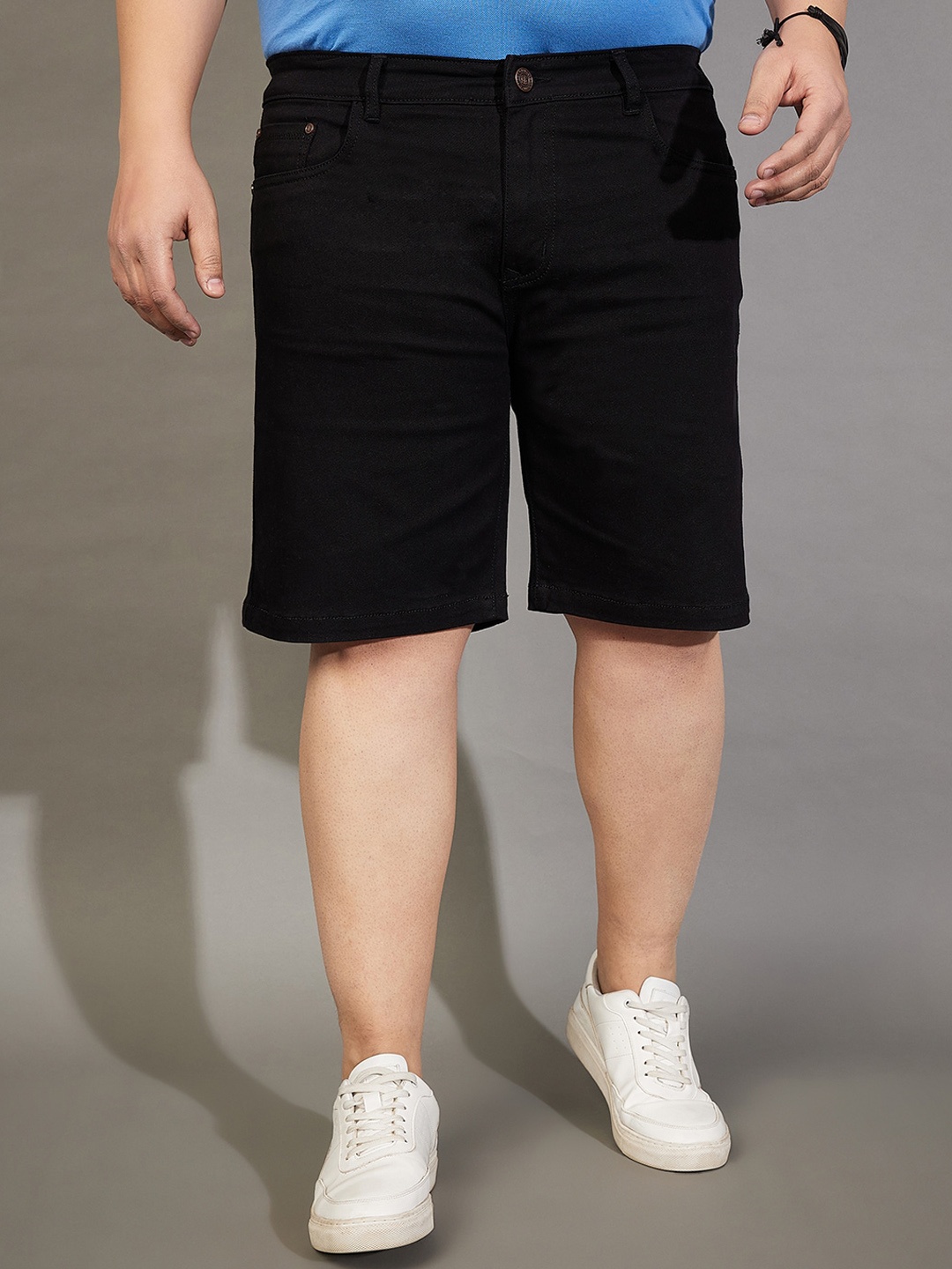 

bigbanana Plus Size Men Mid Rise Denim Shorts, Black