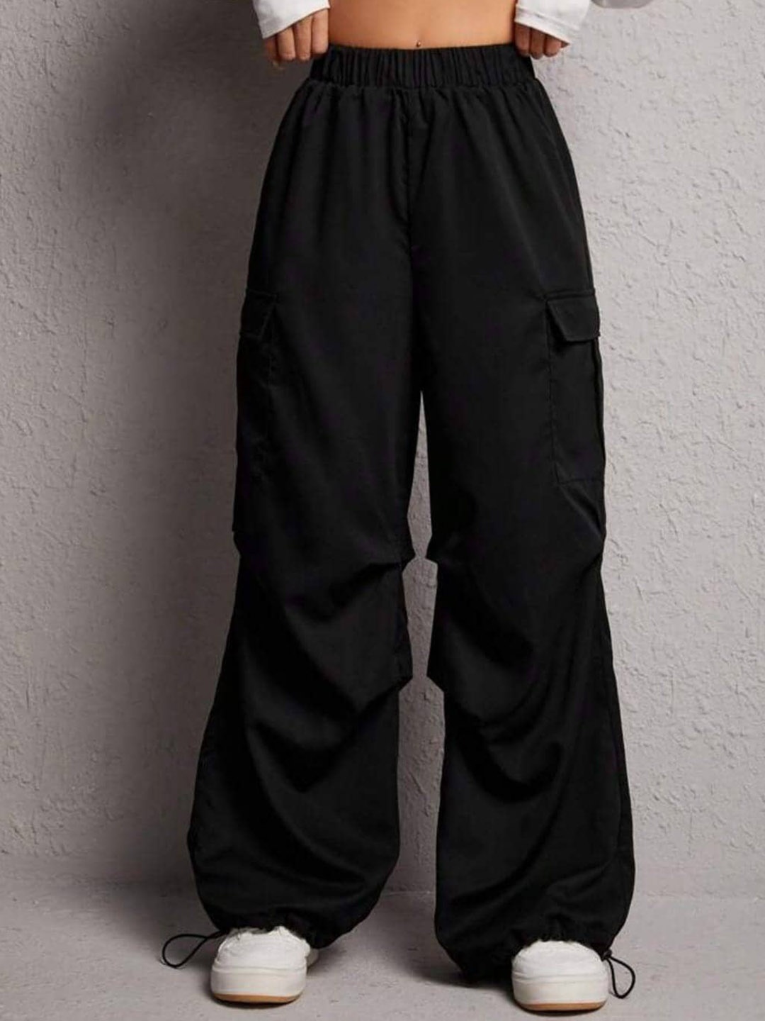 

Next One Women Baggy Fit Parachute Trousers, Black