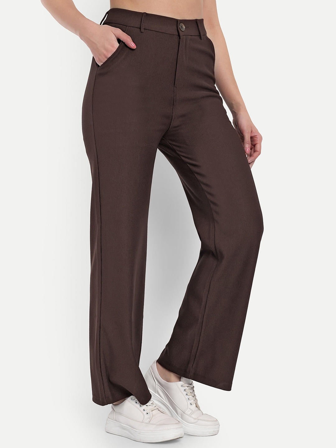 

Next One Women Smart Straight Fit High-Rise Easy Wash Corduroy Trouser, Brown