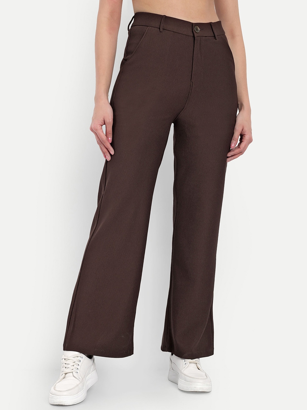 

Next One Women Smart Straight Fit High-Rise Corduroy Trousers, Brown