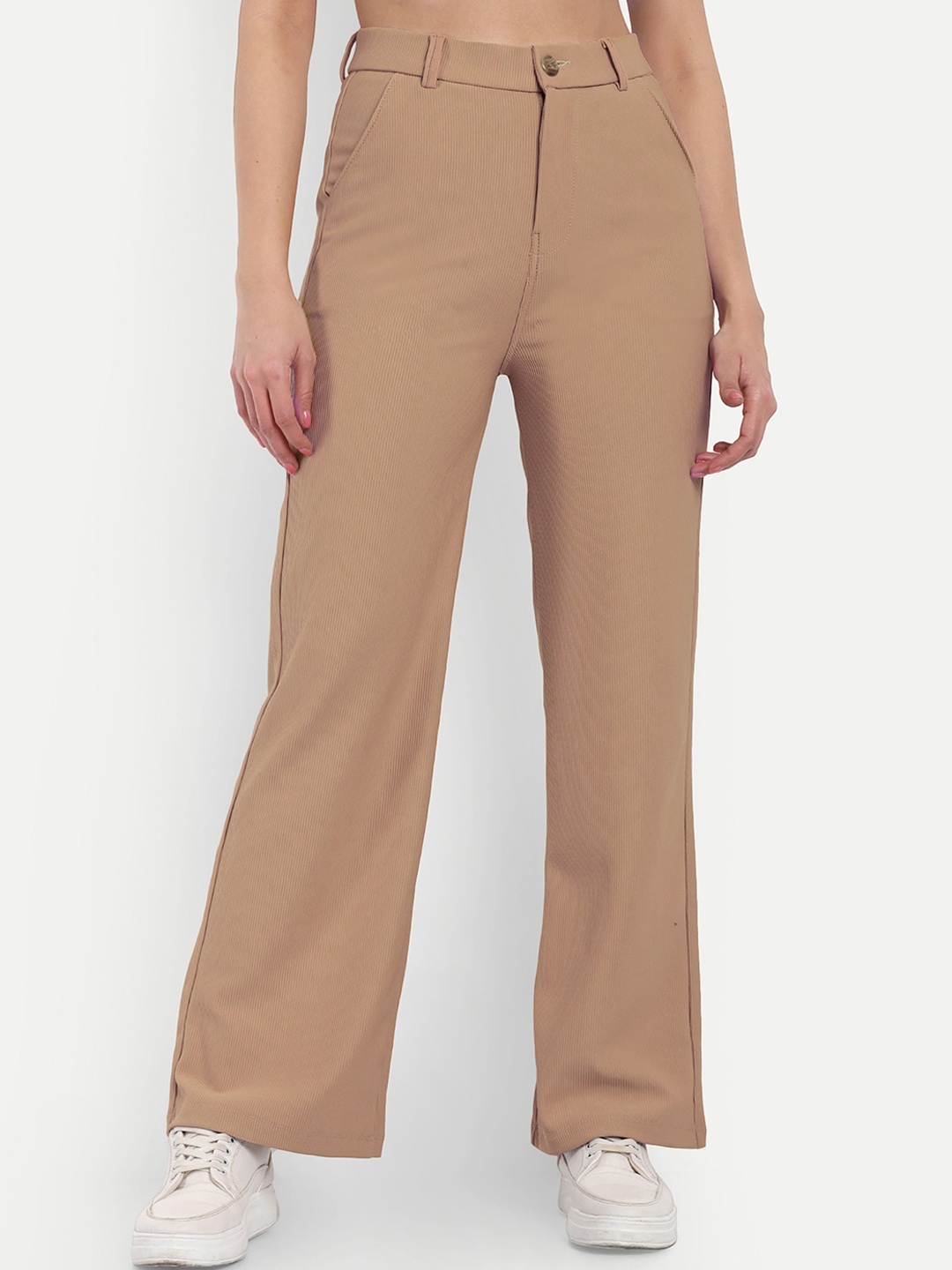 

Next One Women Smart Straight Fit High-Rise Corduroy Parallel Trousers, Beige