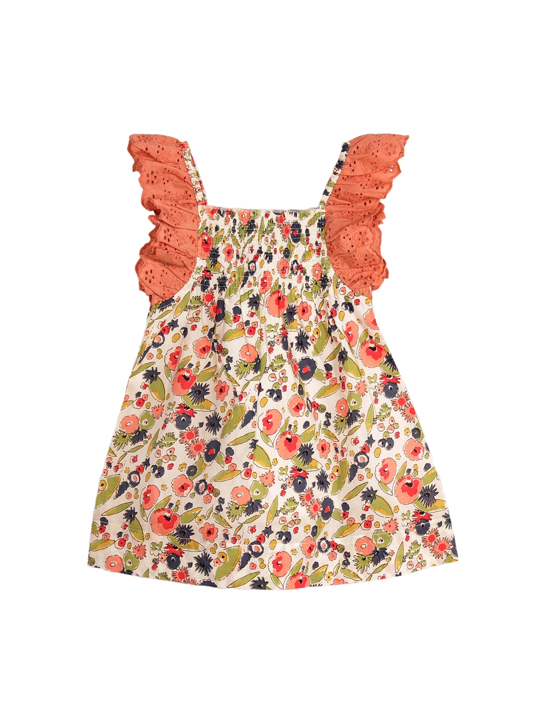 

My Little Lambs Girls Peach-Coloured Printed A-Line Dress