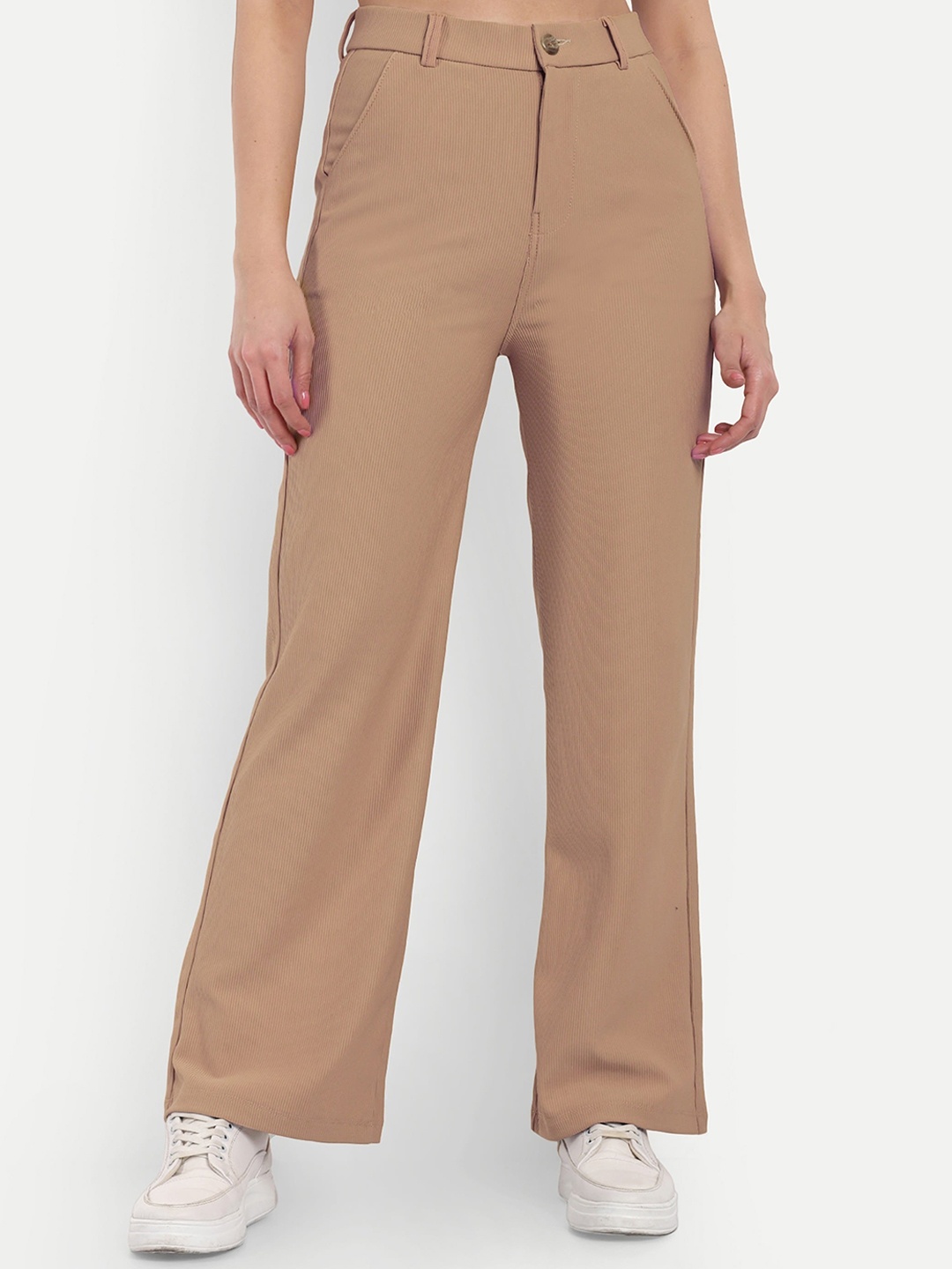 

Next One Women Smart Straight Fit High-Rise Corduroy Trouser, Beige