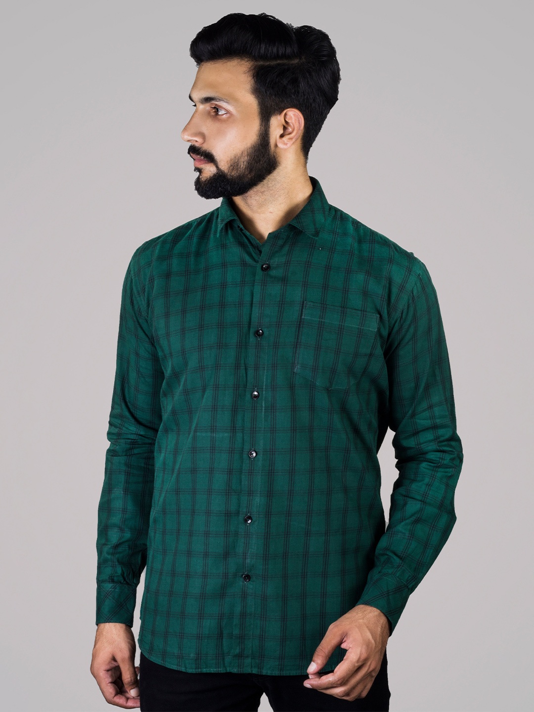 

INDIAN THREADS India Slim Fit Tartan Checked Cotton Casual Shirt, Green