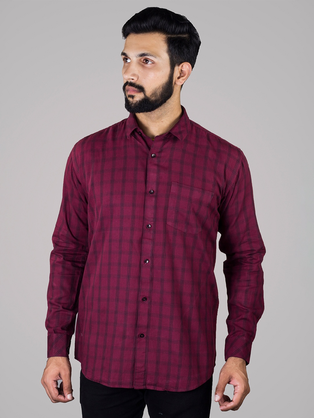 

INDIAN THREADS India Slim Fit Checked Cotton Casual Shirt, Maroon