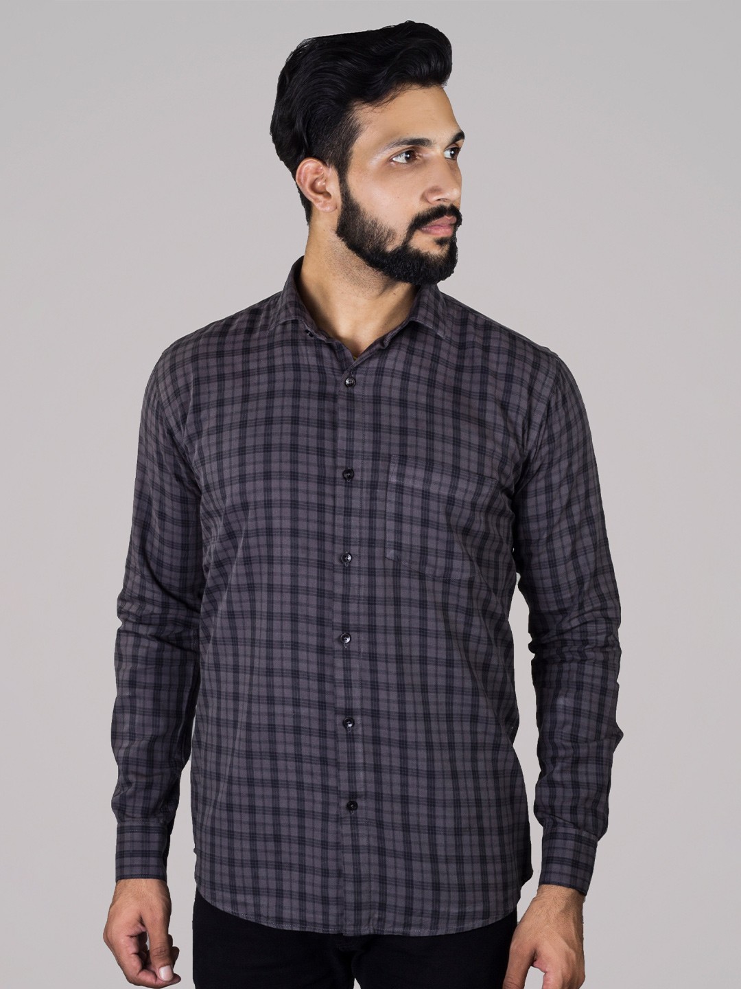 

INDIAN THREADS India Slim Fit Tartan Checked Cotton Casual Shirt, Black