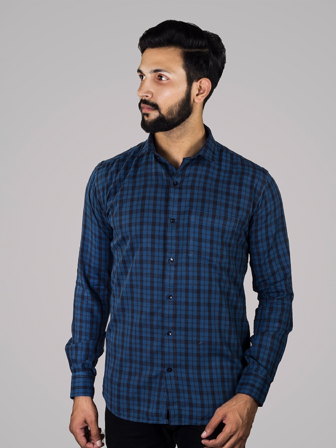 

INDIAN THREADS India Slim Fit Tartan Checked Cotton Casual Shirt, Blue