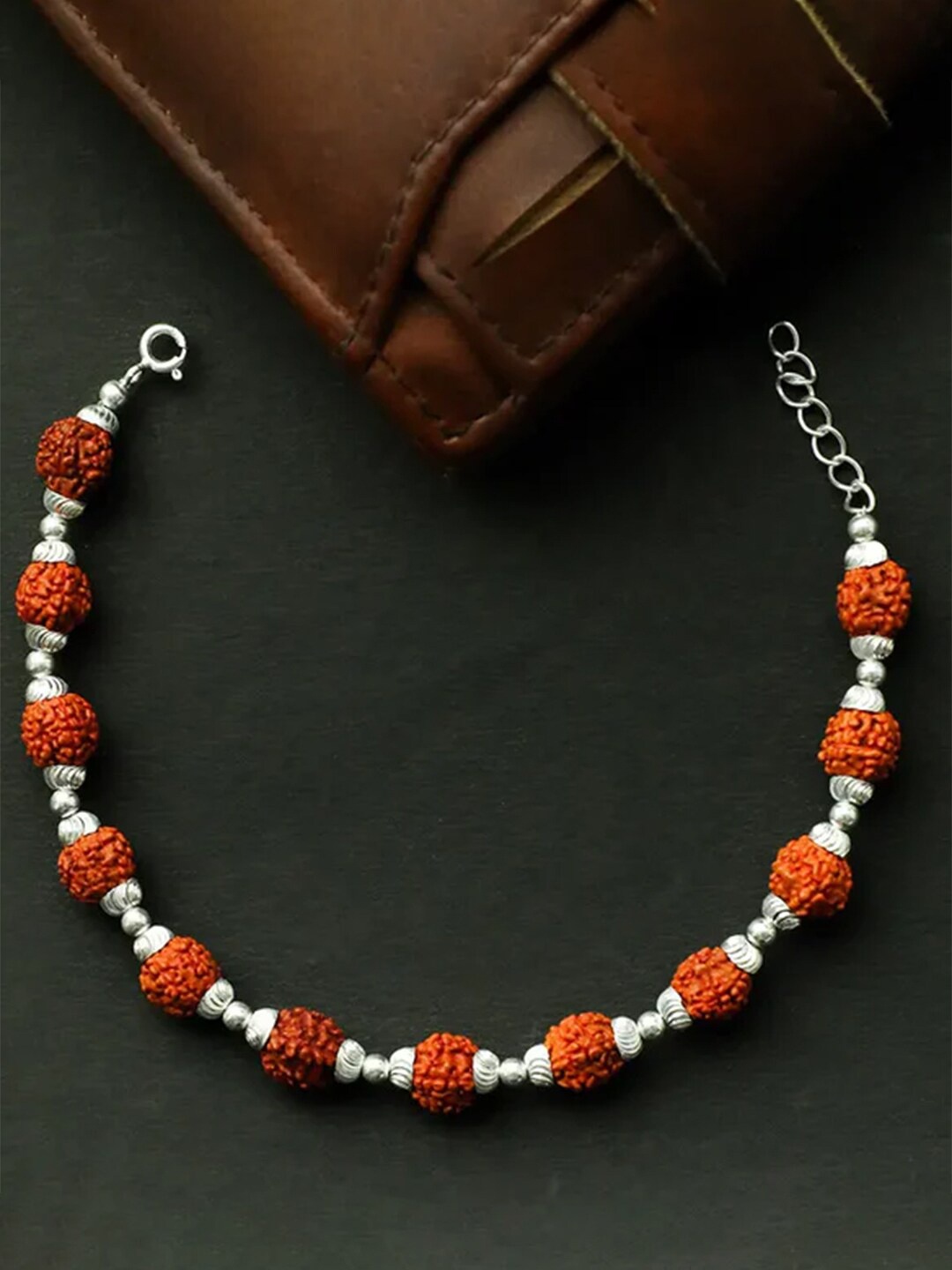 

Unniyarcha Men 92.5 Silver Rudraksha Beads Link Bracelet
