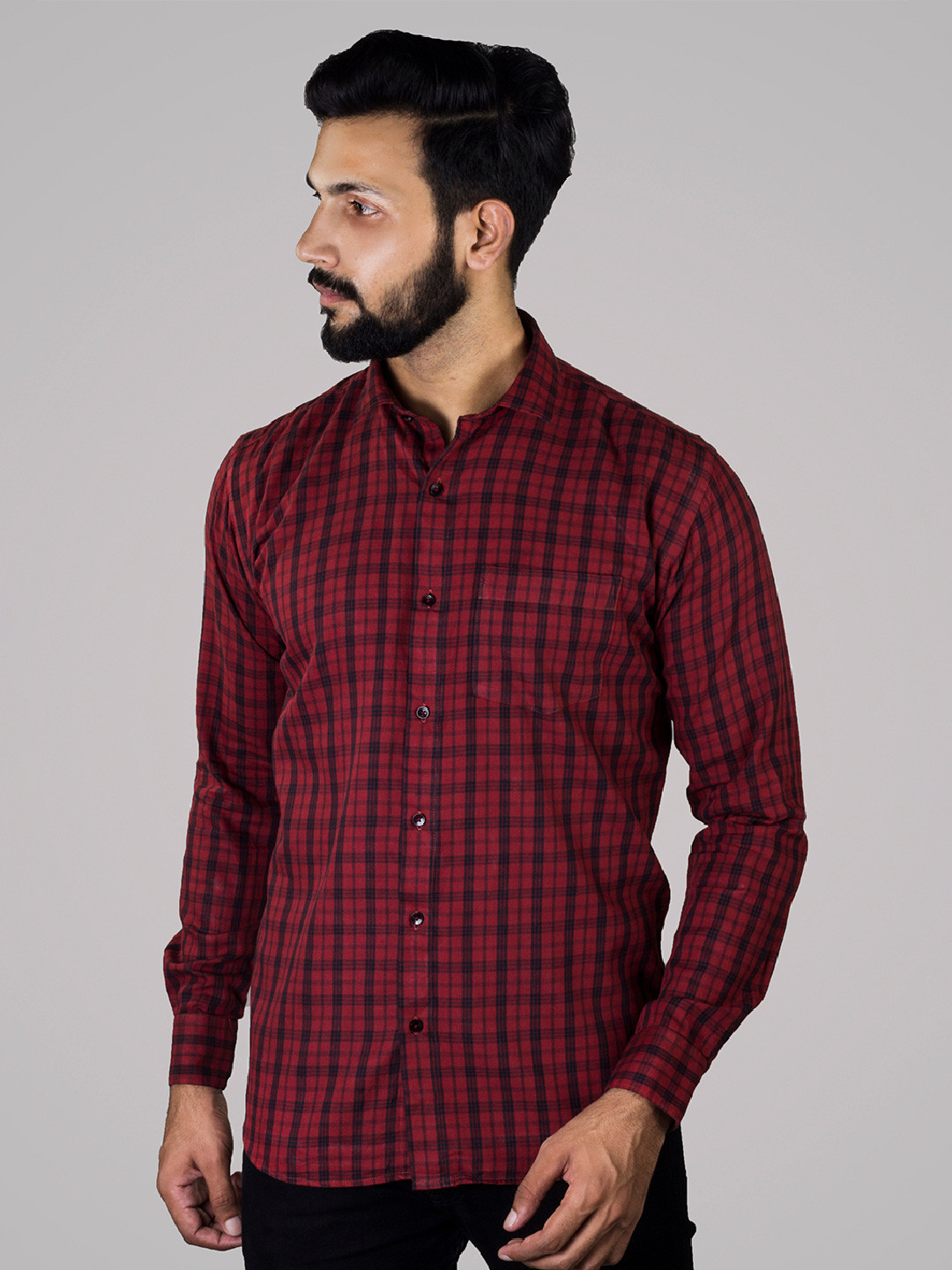 

INDIAN THREADS India Slim Fit Tartan Checked Cotton Casual Shirt, Maroon