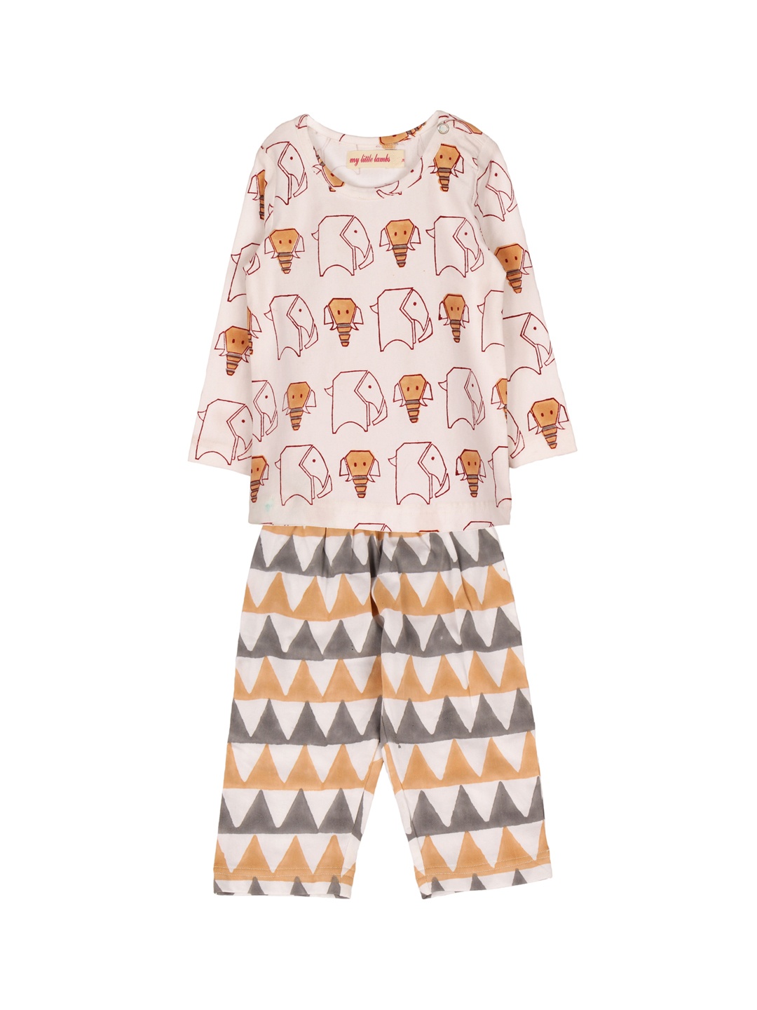 

My Little Lambs Girls Peach-Coloured Printed T-shirt with Pyjamas