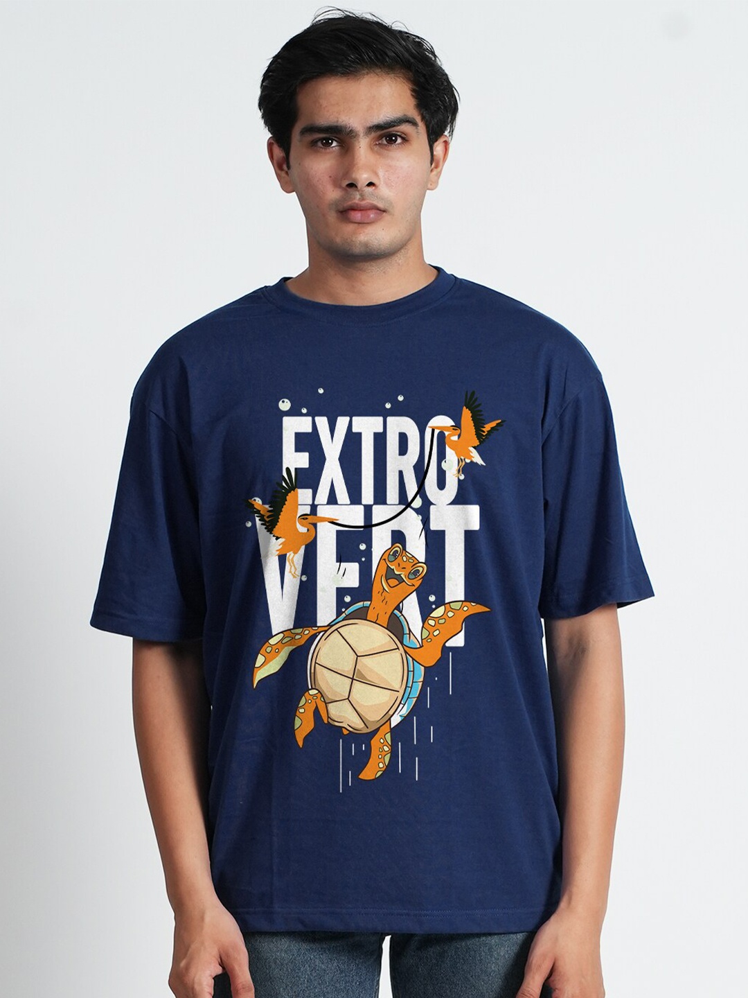 Bloopers Store Typography Printed Cotton T-shirt, Navy blue