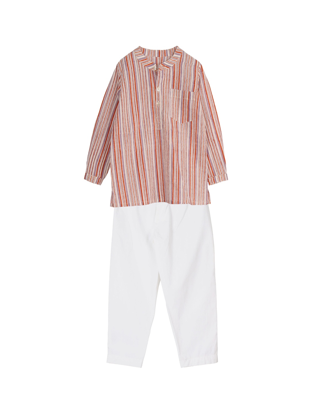 

My Little Lambs Boys Purple & Orange Striped Kurta with Pyjamas