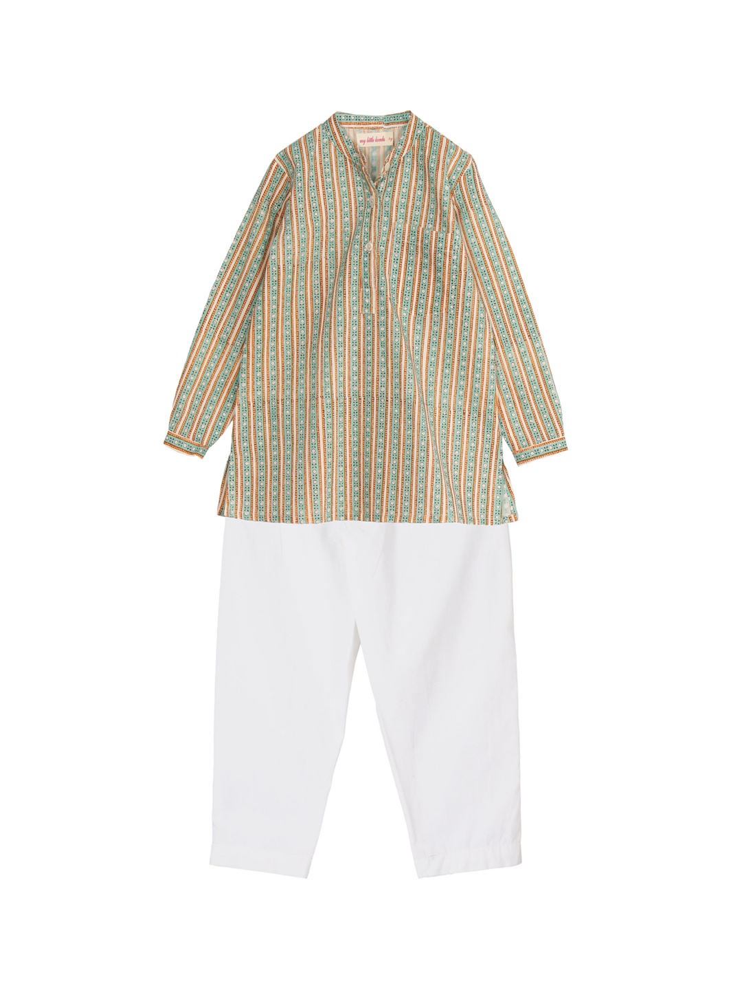 

My Little Lambs Boys Beige & Green Printed Kurta with Pyjamas