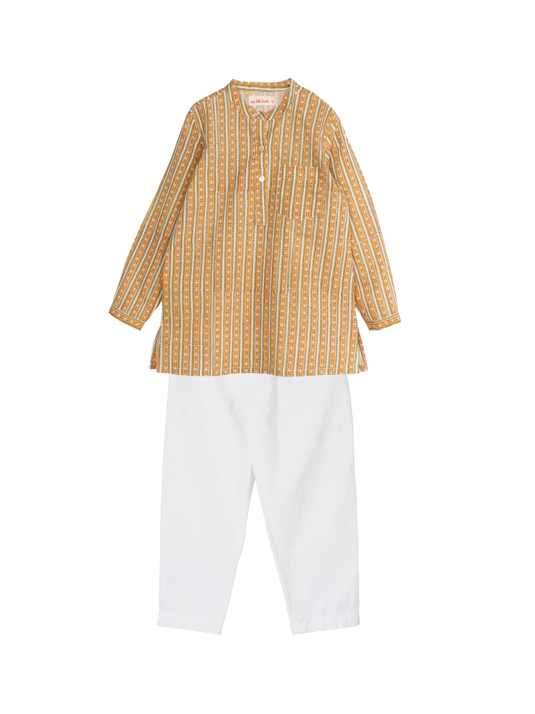 

My Little Lambs Boys Beige & White Printed Kurta with Pyjamas
