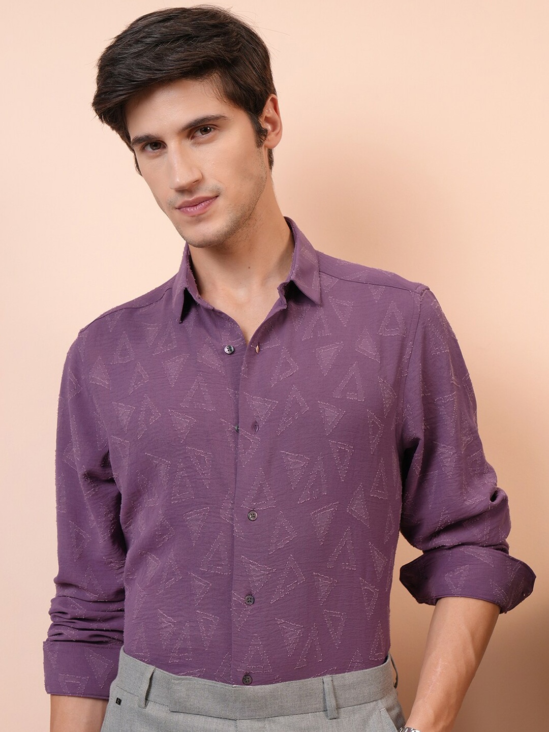 

LOCOMOTIVE Slim Fit Premium Jaquard Textured Party Shirt, Lavender