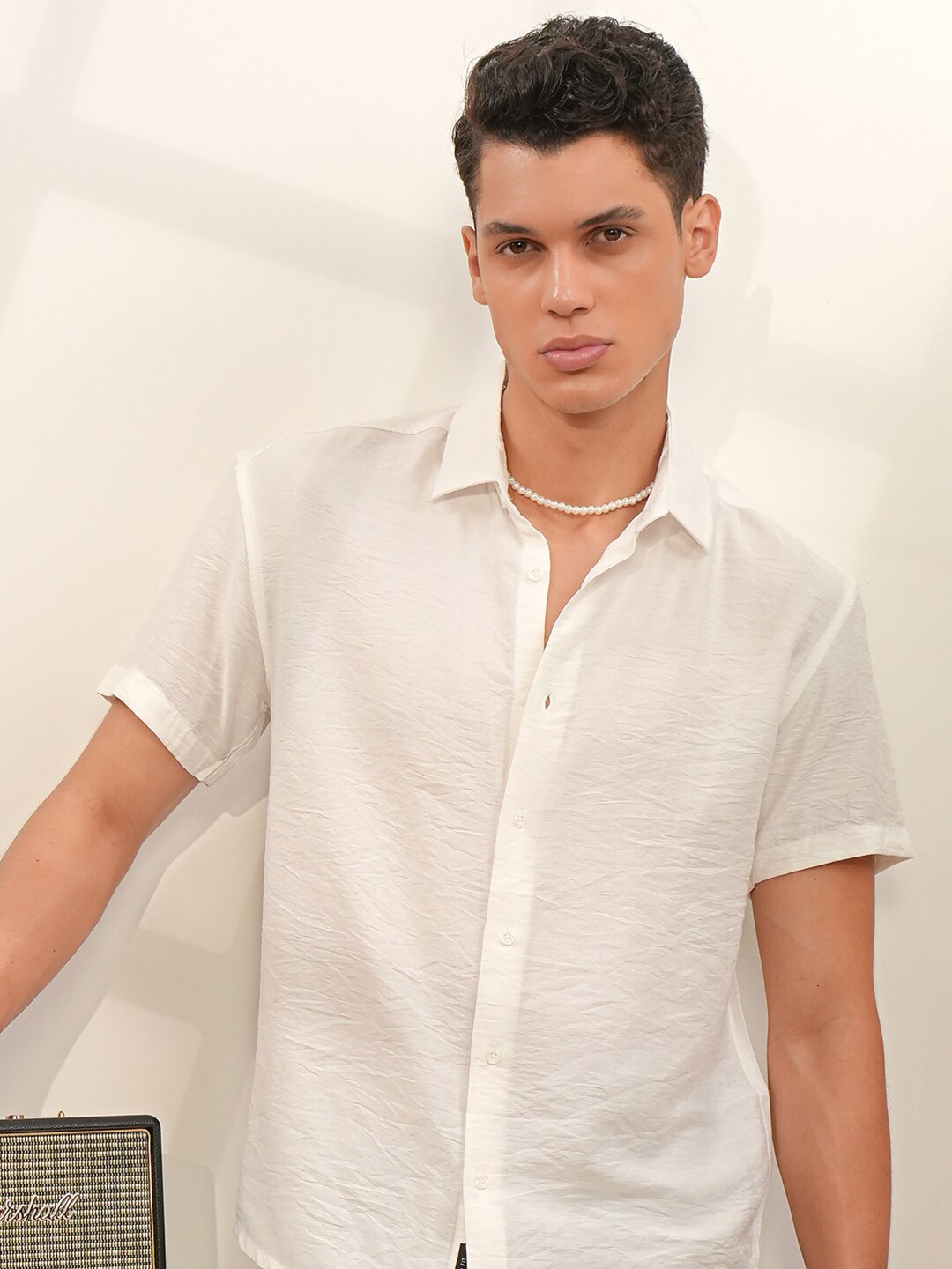 

LOCOMOTIVE Premium Textured Relaxed Shirt, White