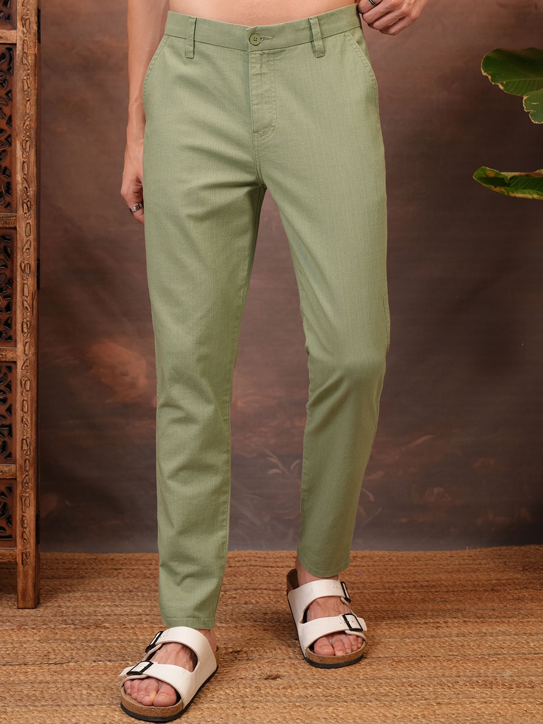 

LOCOMOTIVE Men Premium Mid Rise Slim Fit Trouser, Green