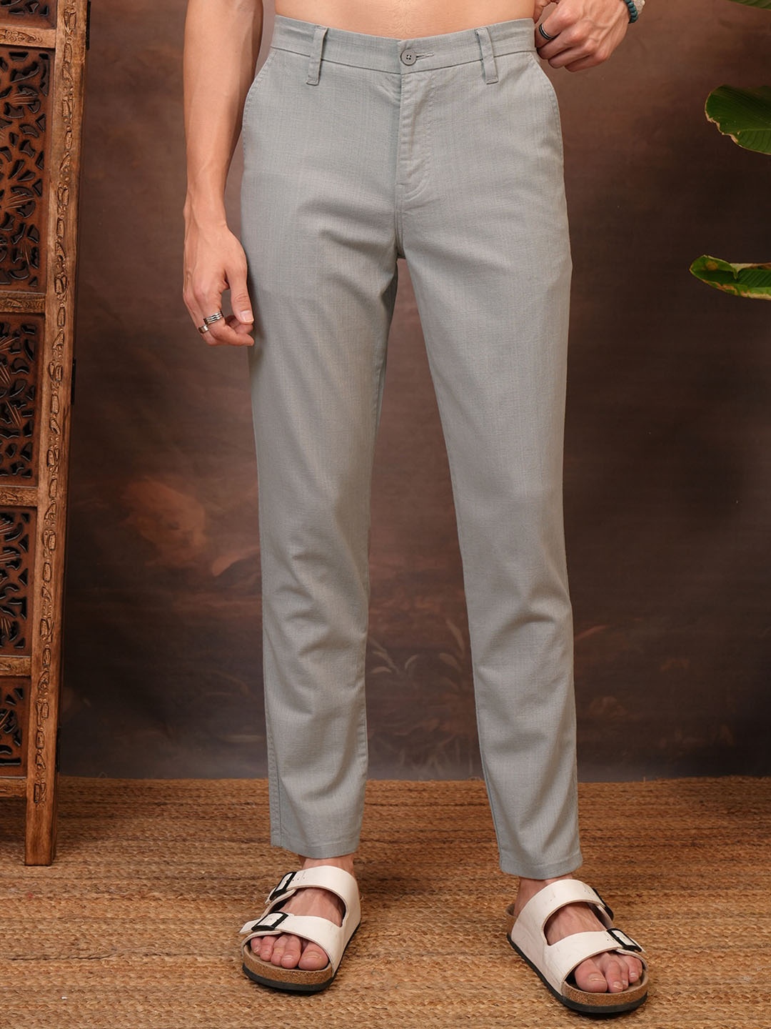 

LOCOMOTIVE Men Premium Mid Rise Slim Fit Trouser, Grey
