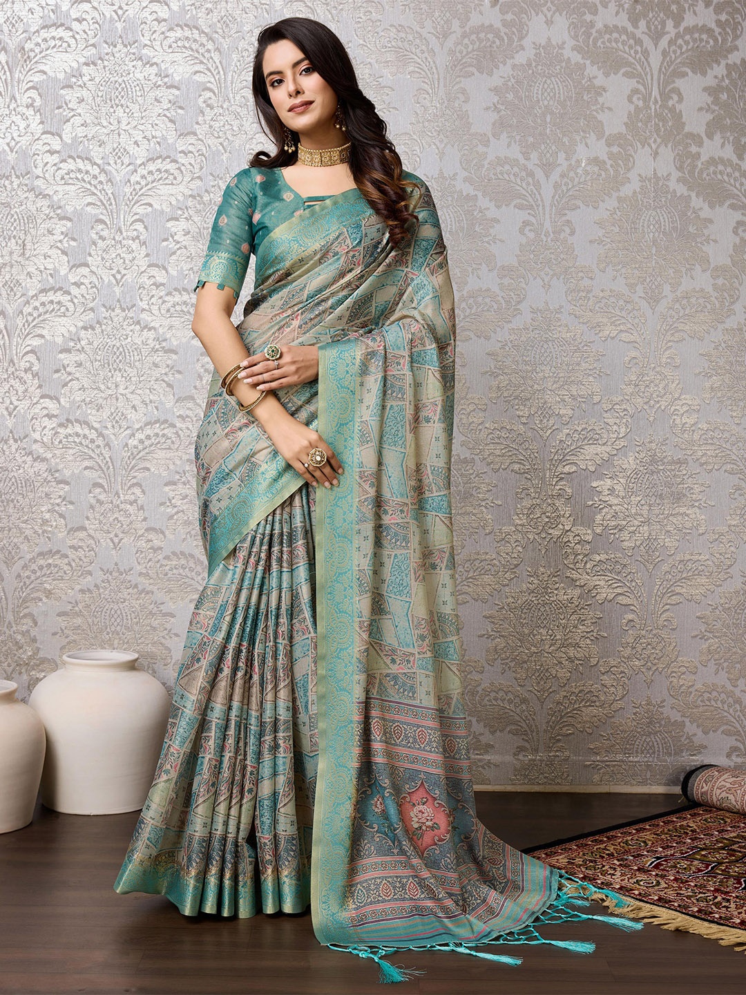 

Mitera Ethnic Motifs Zari Pure Silk Banarasi Saree, Blue