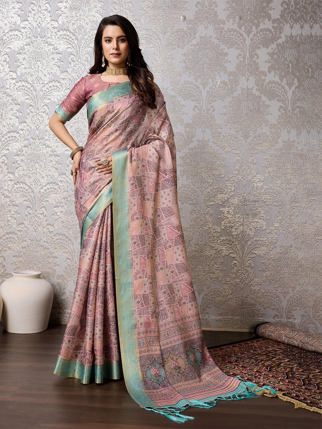 

Mitera Paisley Printed Zari Pure Silk Banarasi Saree, Lavender
