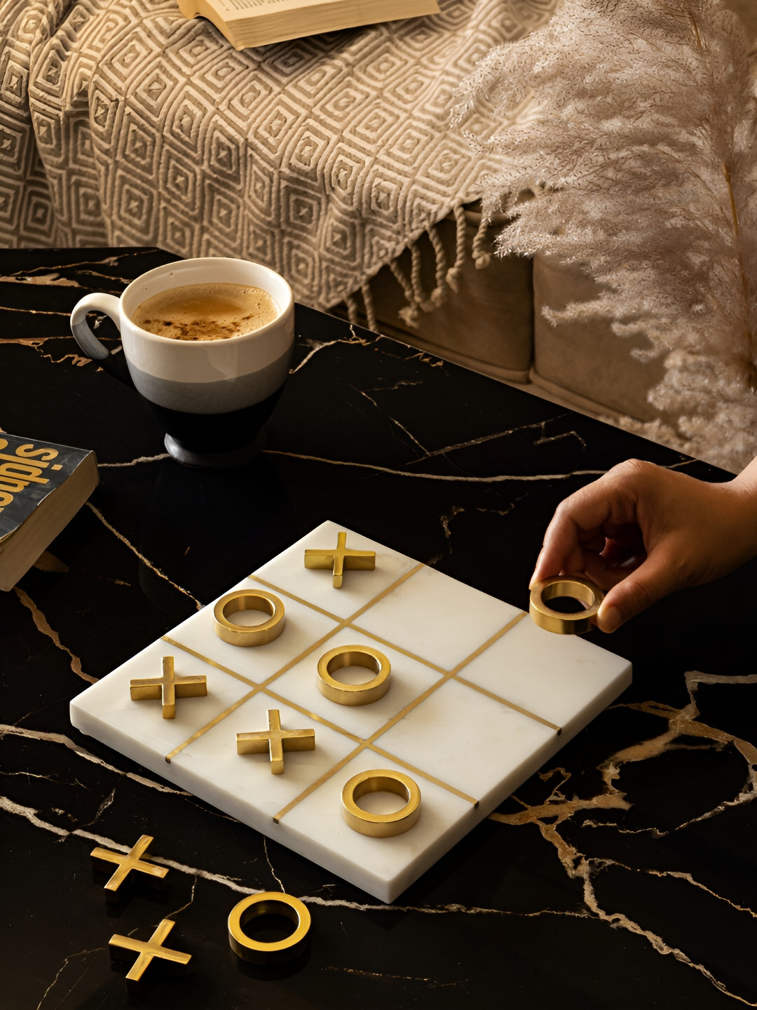 

Marbleous White Tic Tac Toe Coffee Table Board Game