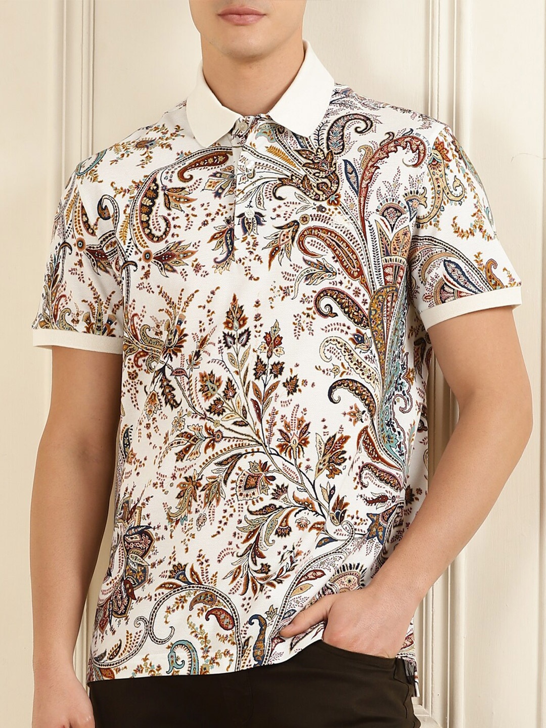 

ETRO Floral Printed Polo Collar Cotton Regular Fit T-shirt, White