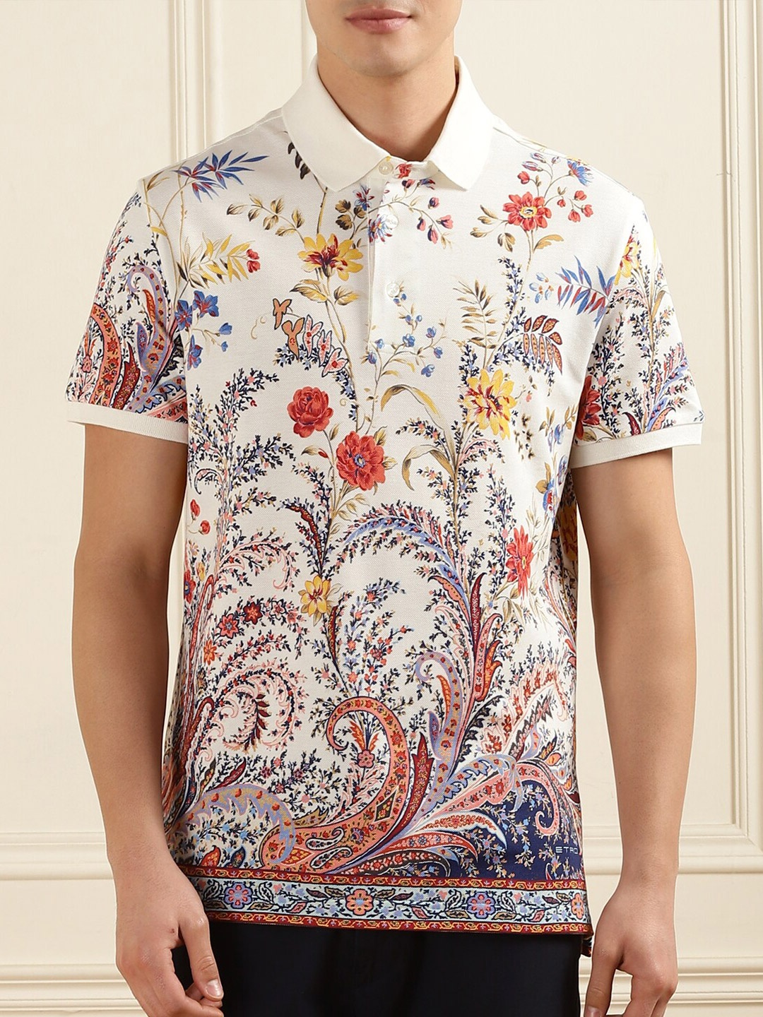 

ETRO Floral Printed Polo Collar Cotton Regular Fit T-shirt, White