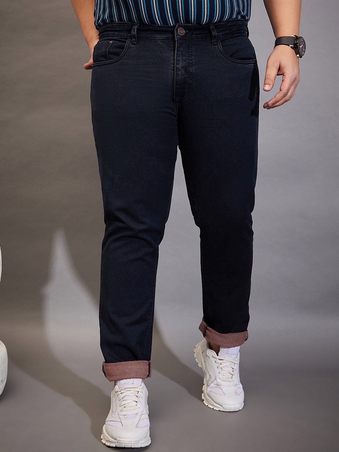 

bigbanana Men Plus Size Clean Look No Fade Stretchable Jeans, Navy blue