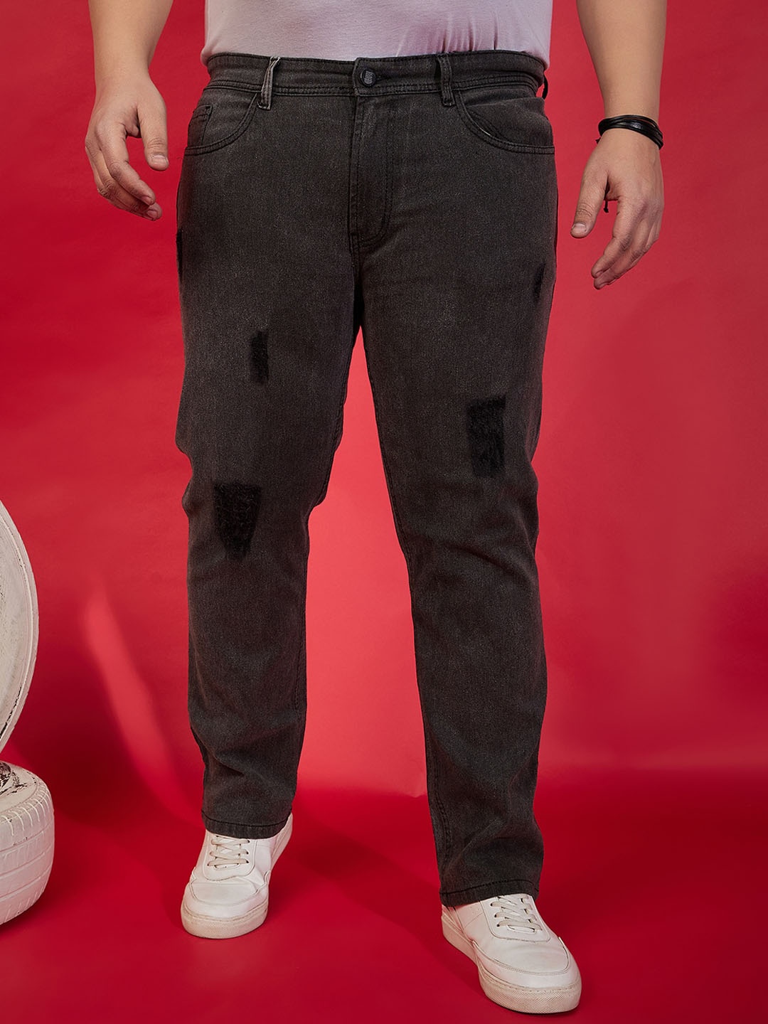 

bigbanana Men Plus Size Mildly Distressed Heavy Fade Stretchable Jeans, Charcoal