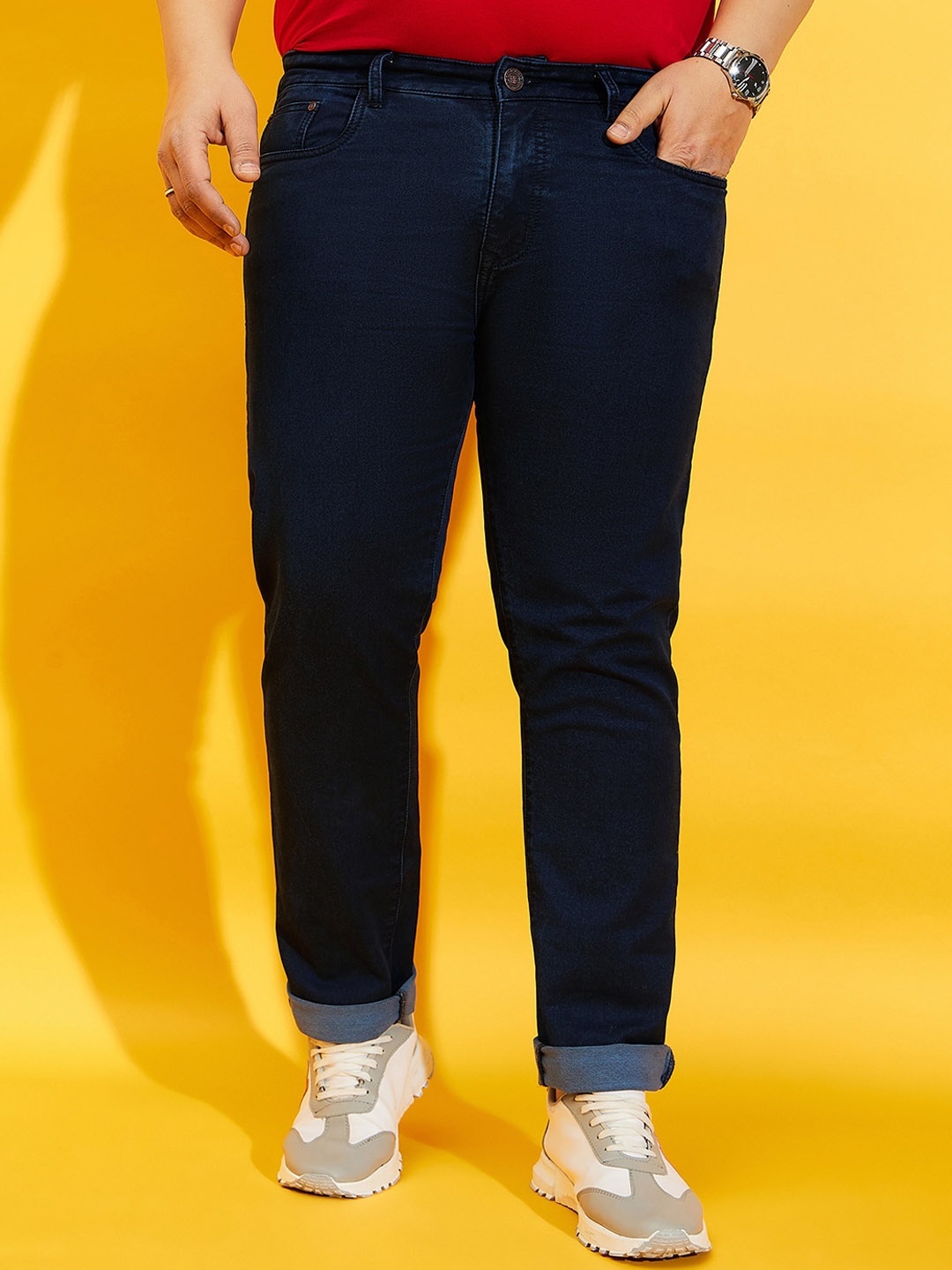 

bigbanana Men Plus Size Clean Look No Fade Stretchable Jeans, Navy blue