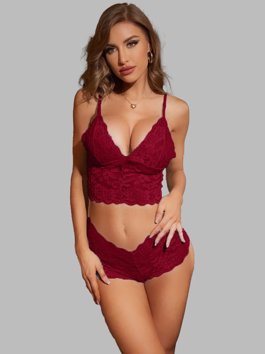 

KRENOZ Self-Designed Lingerie Set, Maroon