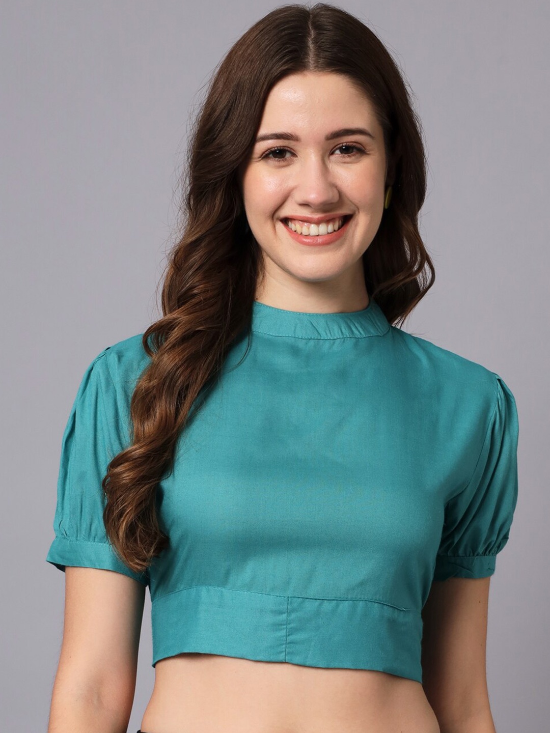 

The Dry State Puff Sleeve Styled Back Crop Top, Blue
