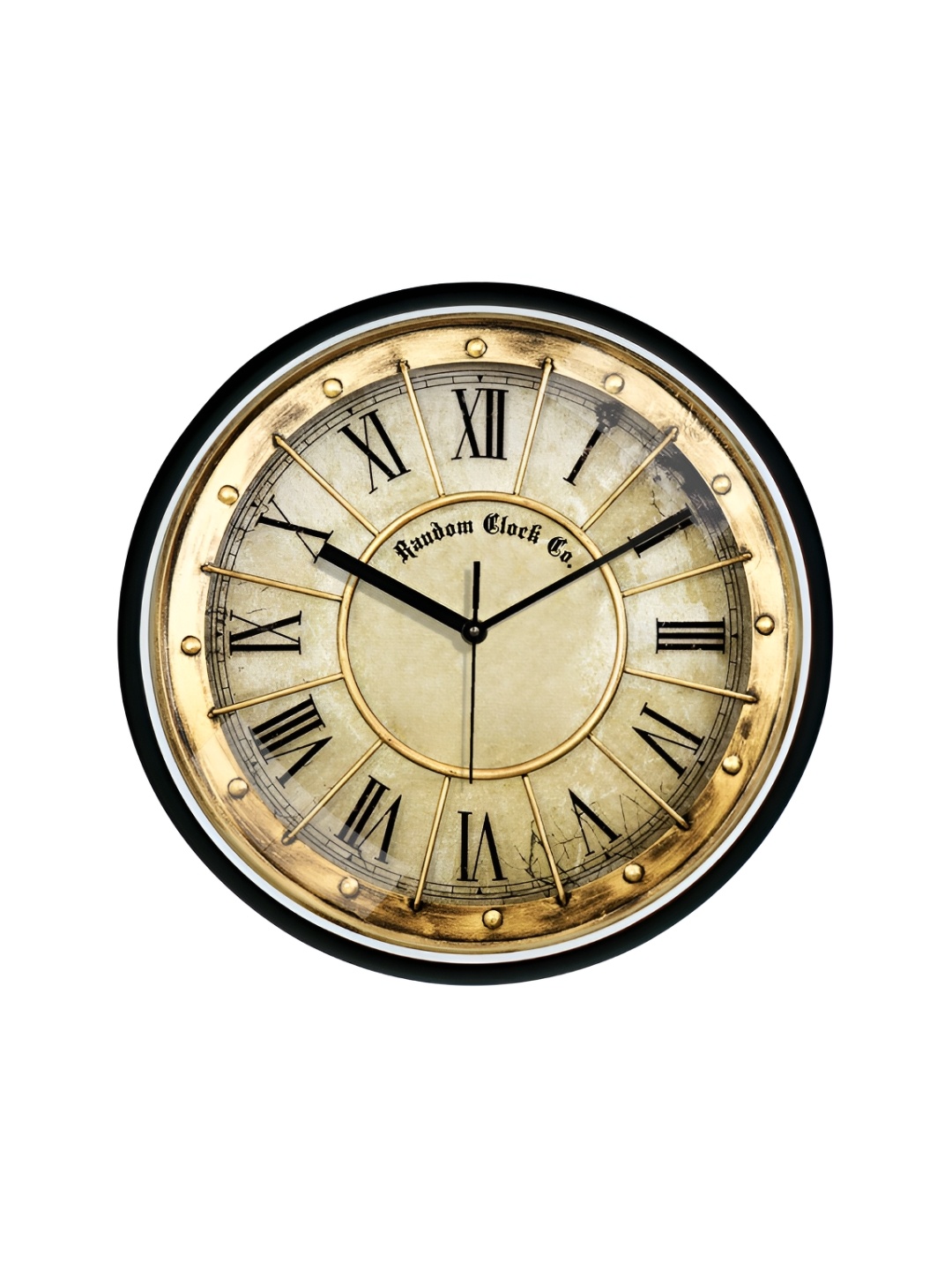 

RANDOM Gold Toned & Black Printed Round Contemporary Wall Clock