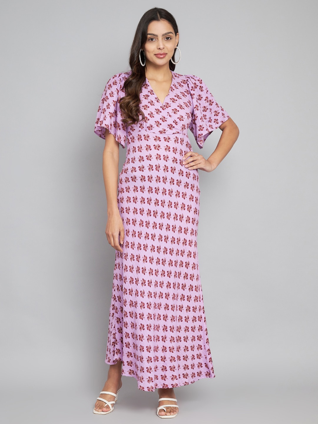 

Amagyaa Ethnic Motifs Print Flared Sleeves Cotton Maxi Dress, Lavender