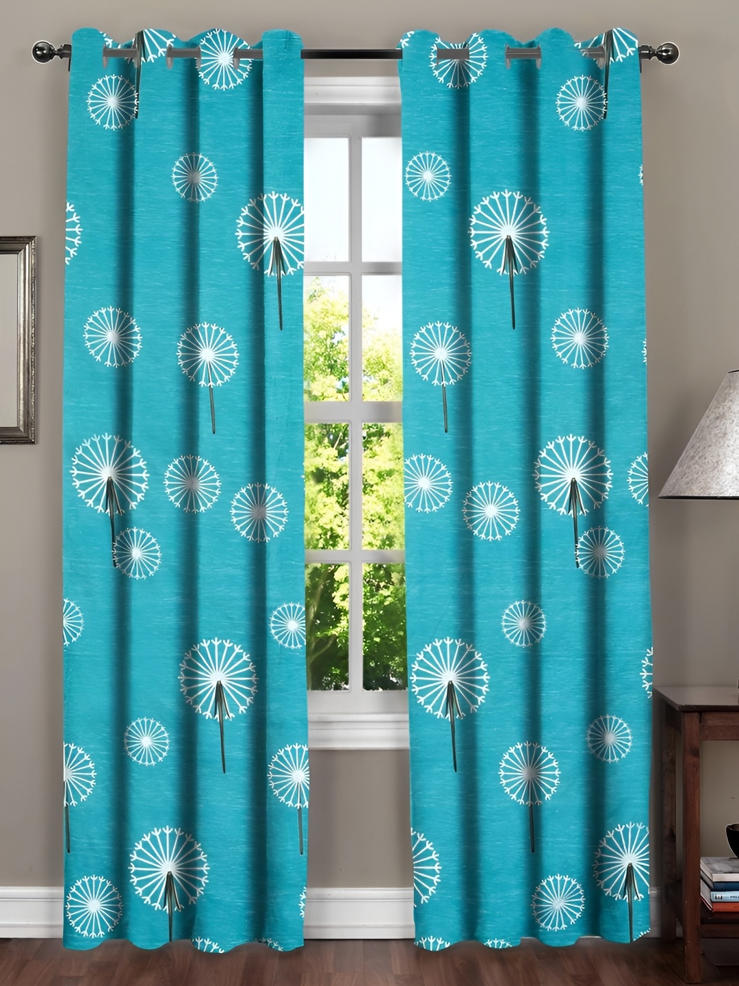 

RRC Blue 2 Pieces Floral Room Darkening Long Door Curtain