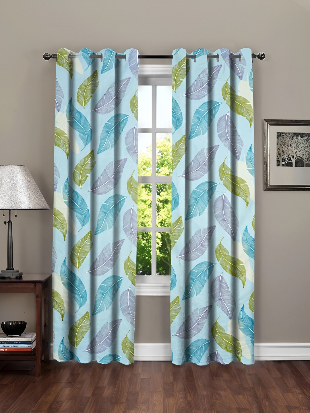 

RRC Blue & Purple 2 Pieces Floral Room Darkening Long Door Curtain